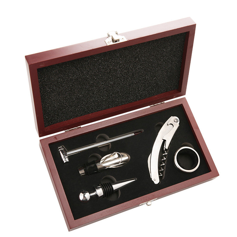 BR-WG05 Wooden Box 5pcs Wine Corkscrew Kit